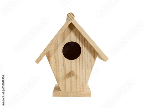 Fotografiet Small wood birdhouse isolated.