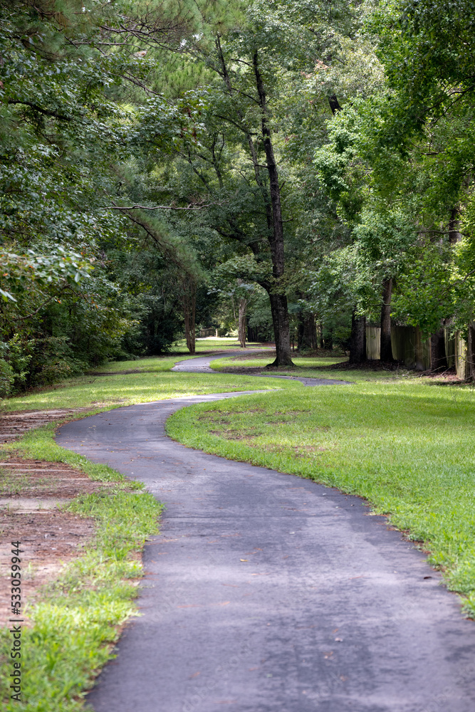 A winding Crowfield Plantation walking path in Goose Creek, South Carolina