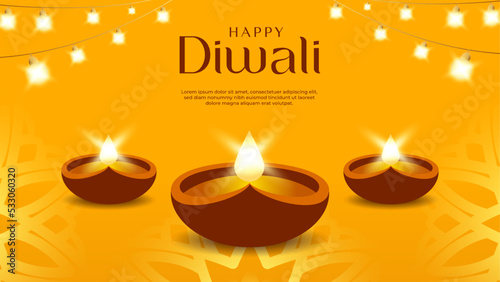 happy diwali banner with diya