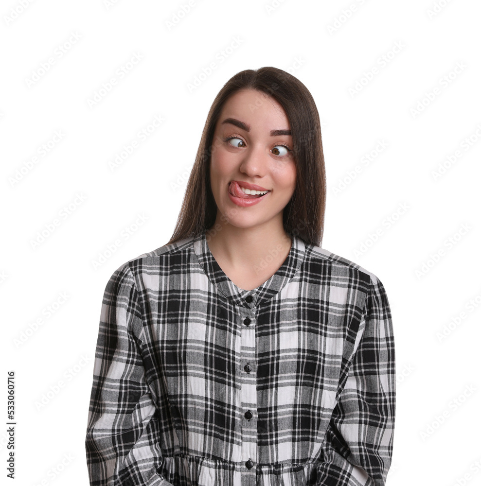 Portrait of emotional young woman on white background. Personality concept Portrait of emotional young woman on white background. Personality concept