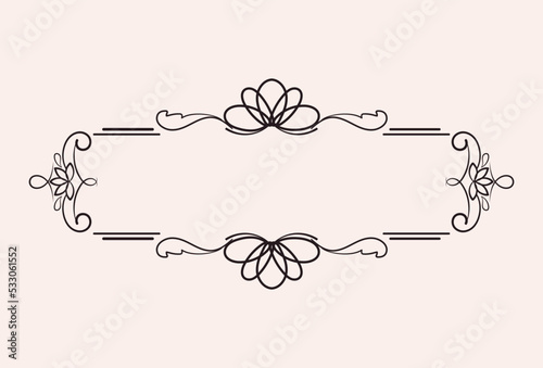 Calligraphic black frame. Luxury, beauty and elegance. Graphic element for website, decor element. Creativity and art, books, poems and prose. Poster or banner. Cartoon flat vector illustration