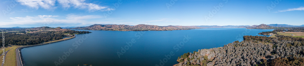 Aerial panoramic view of Lake Hume
