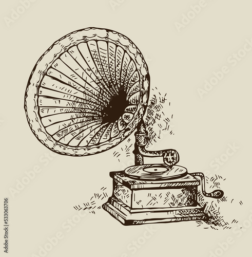 Hand drawn of  gramophone vector illustration 
