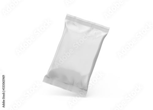 Blank Food Snack Foil Plastic Package 3D Rendering Illustration Mockup, Pacote de plástico de folha de lanche de comida em branco