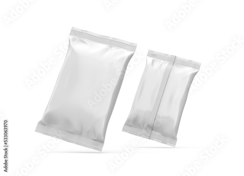 Blank Food Snack Foil Plastic Package 3D Rendering Illustration Mockup, Pacote de plástico de folha de lanche de comida em branco
