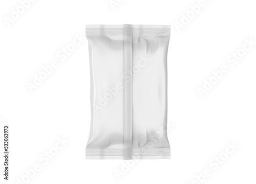 Blank Food Snack Foil Plastic Package 3D Rendering Illustration Mockup, Pacote de plástico de folha de lanche de comida em branco