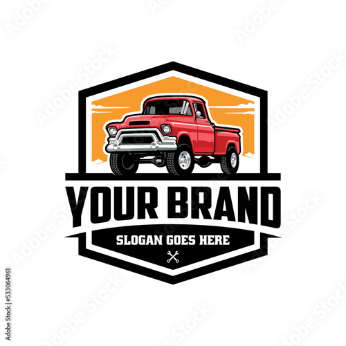 vintage pick up truck illustration logo vector