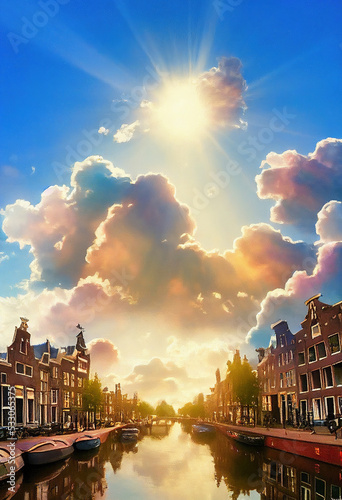Valokuvatapetti thunderlight sweeping view of amsterdam heaven beautiful canals