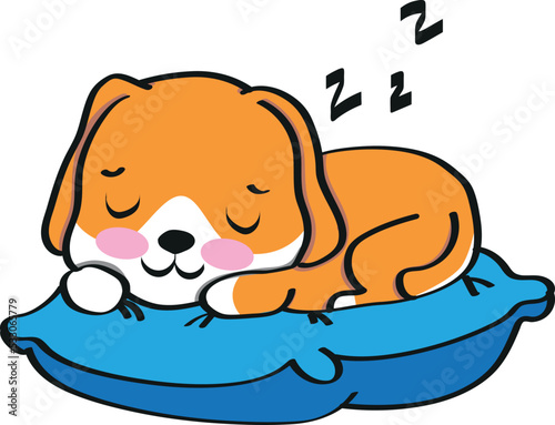 Cute dog illustration sleeping on cushion