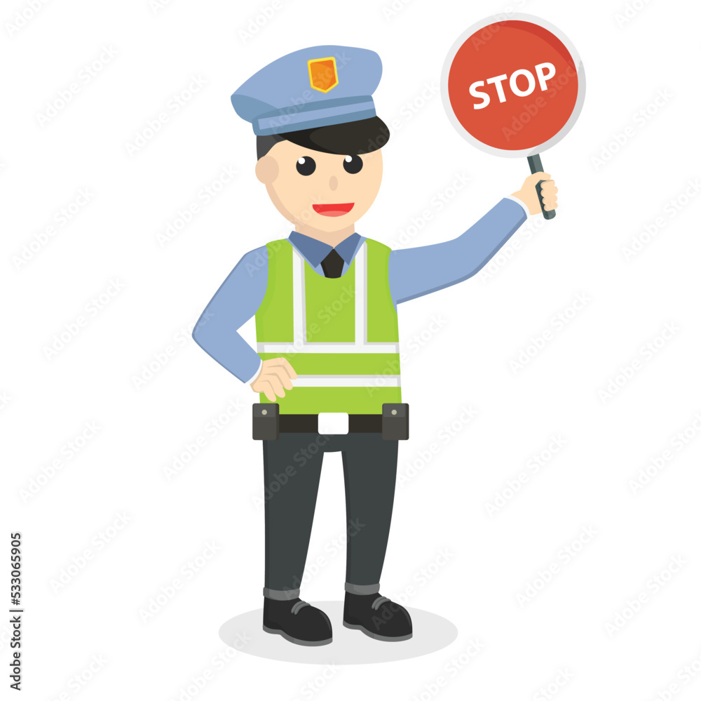 traffic police holding stop sign design people 