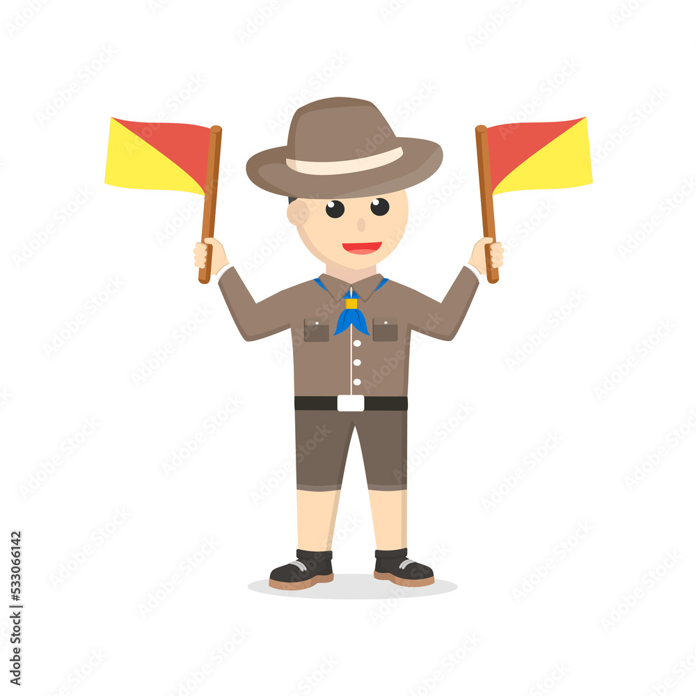 boy scout holding semaphore design character on white background