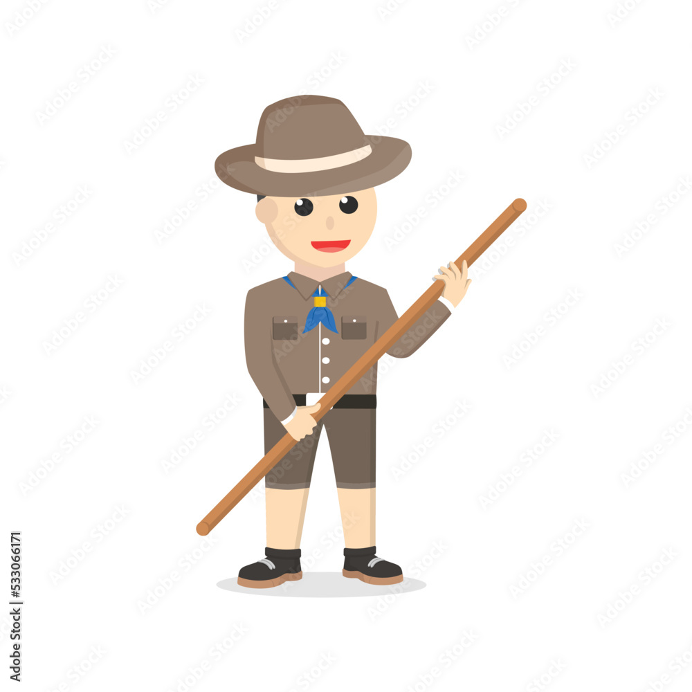 Obraz premium boy scout holding stick design character on white background