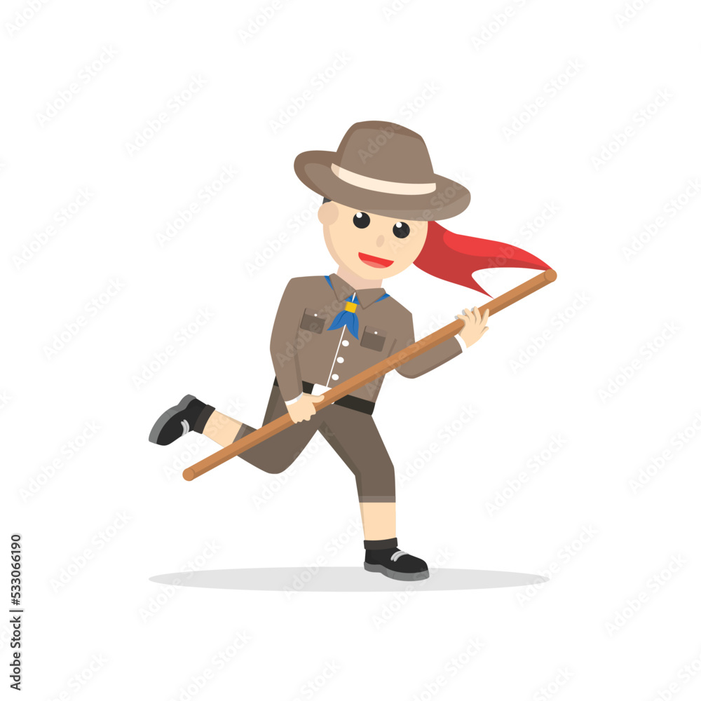 boy scout run with flag design character on white background