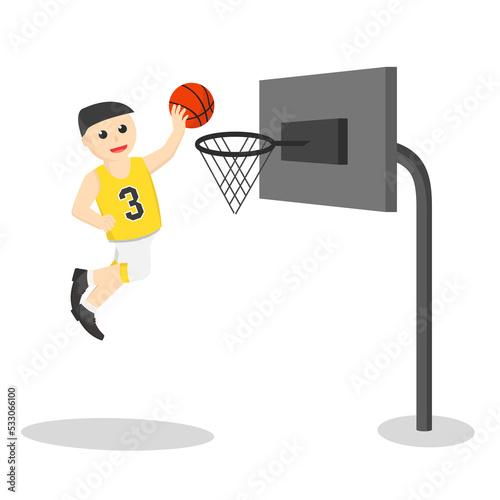 basketball player slam dunk design character on white background