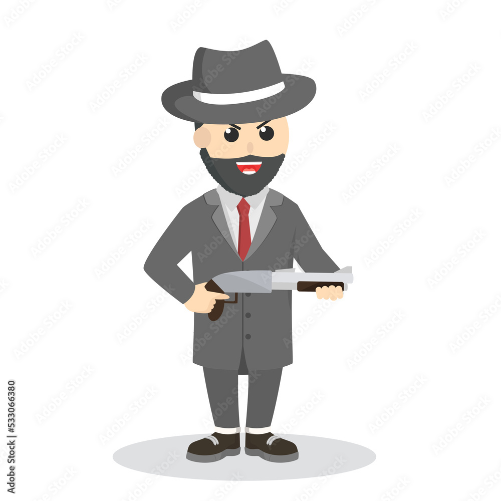 crime boss holding a shothun design character on white background