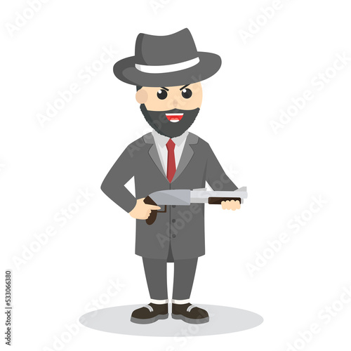 crime boss holding a shothun design character on white background