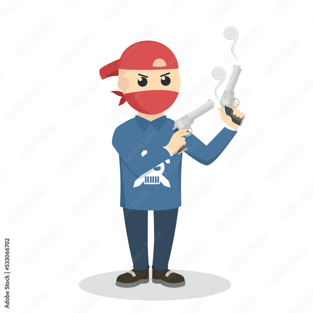 Gangster holding double gun design character on white background