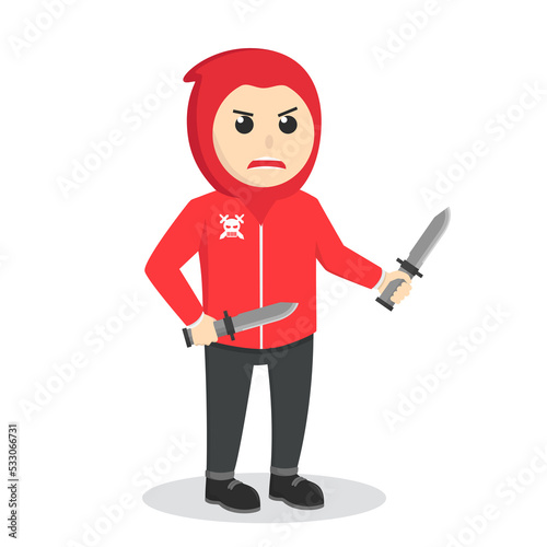 Gangster With double Knife design character on white background