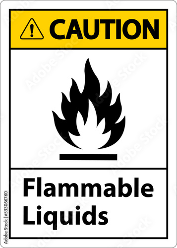 Caution Flammable Liquids Sign On White Background