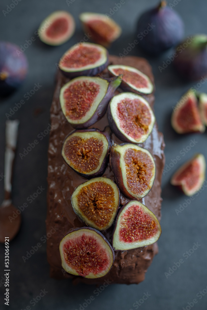 sweet home made chocolate fig cake on a table sweet home made chocolate fig cake on a table