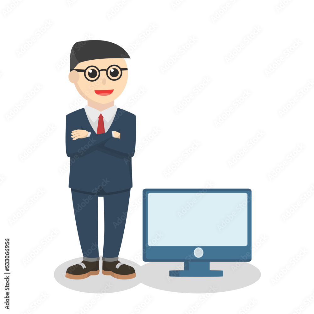 nerd office standing beside in monitor nerd office standing beside in monitor