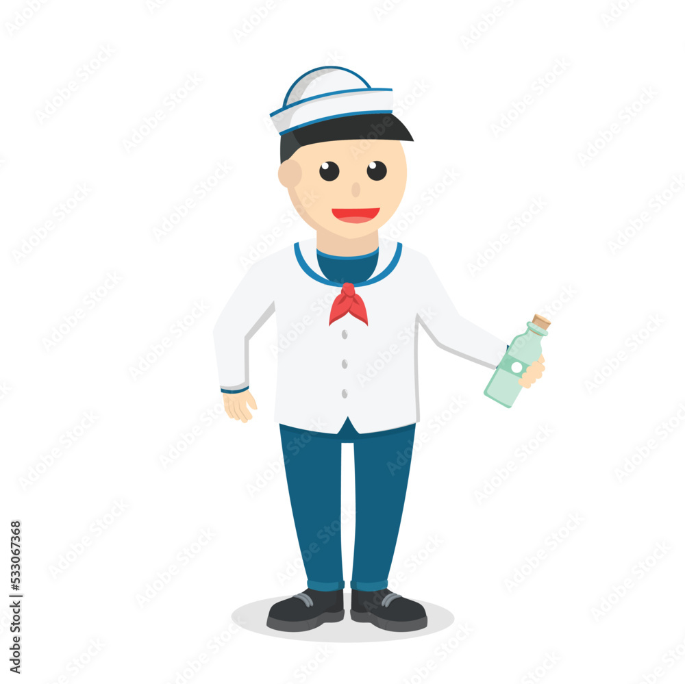 sailor holding bottle design character on white background