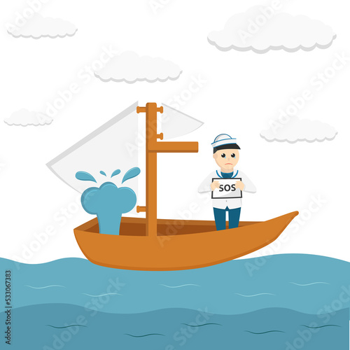 sailor leaking ship design character on white background
