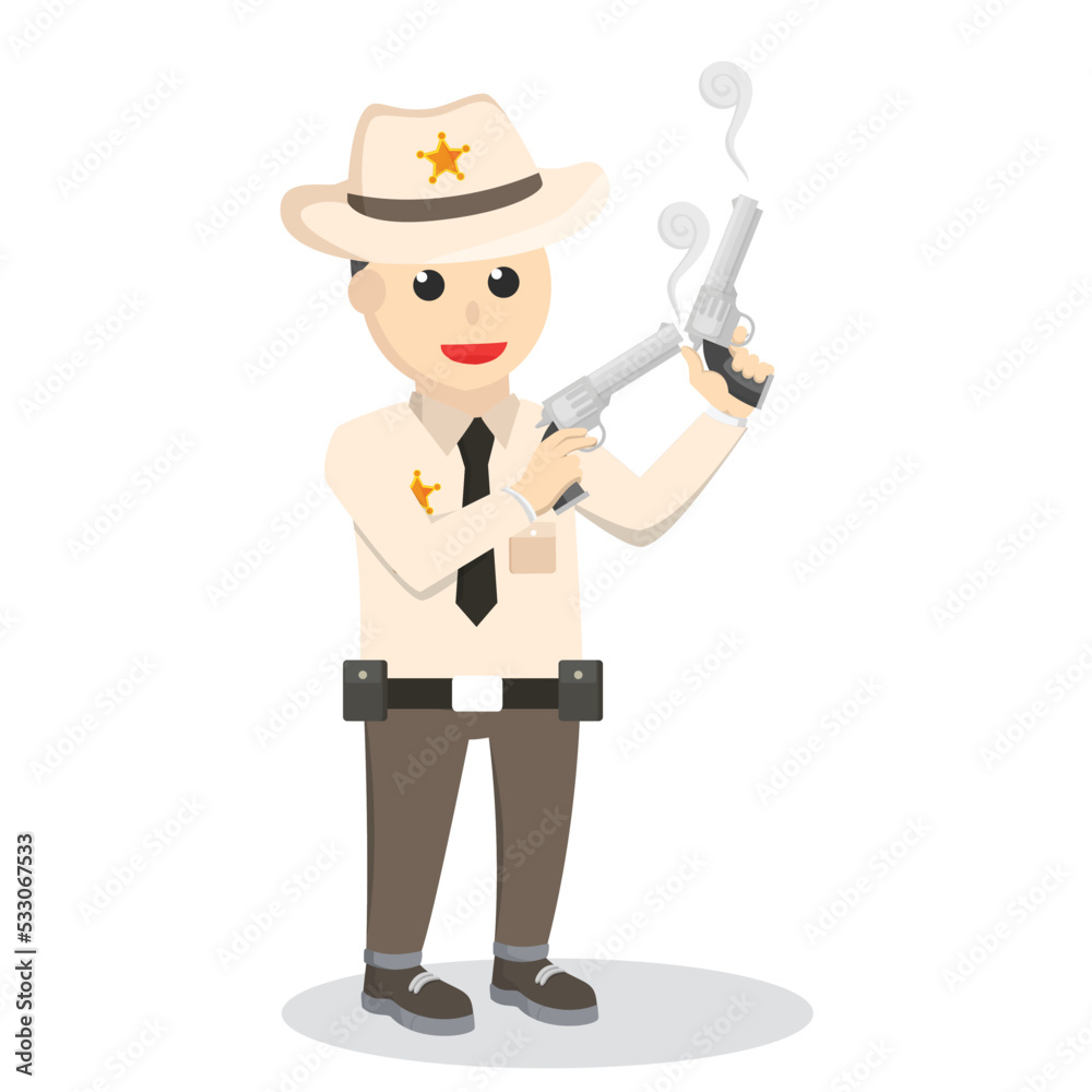 Sheriff holding double gun design character on white background