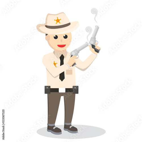 Sheriff holding double gun design character on white background