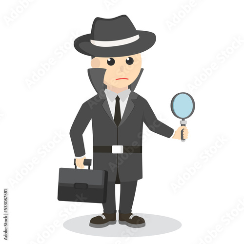 Spy Hold Briefcase And Magnifying design character on white background