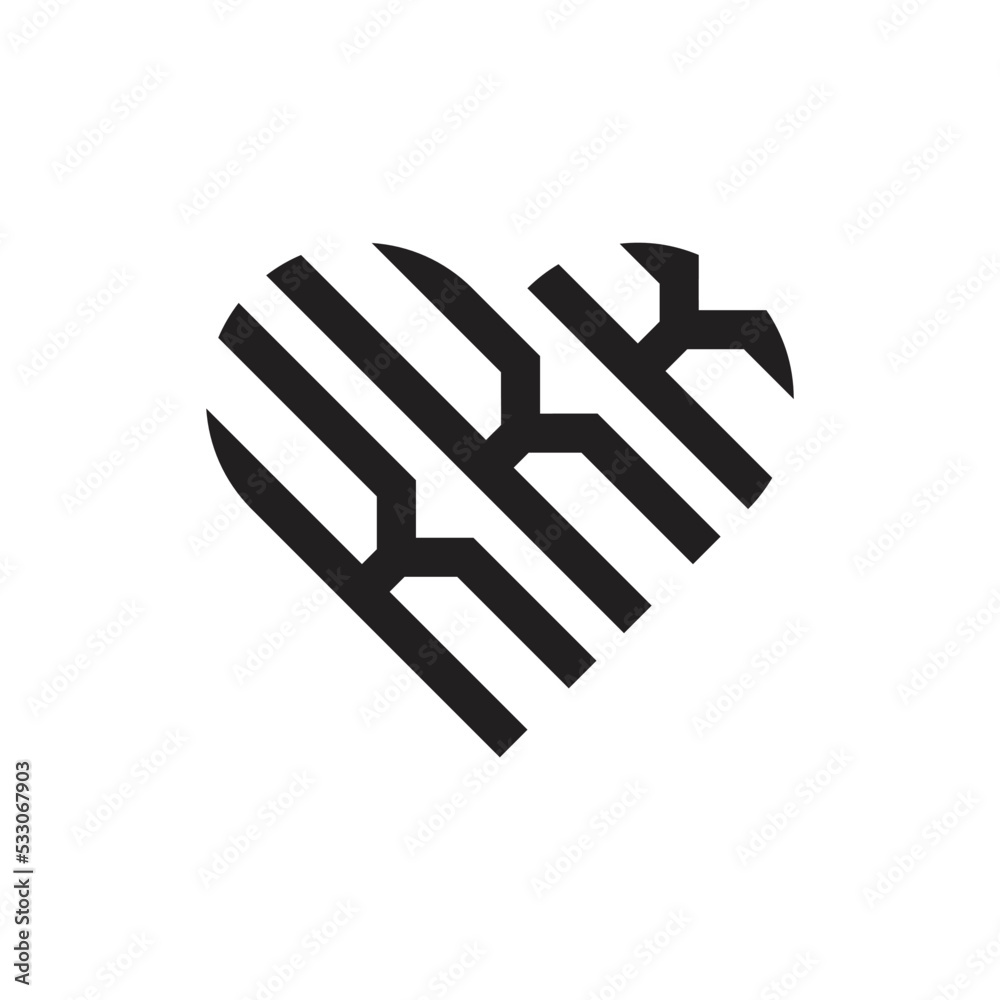 initial three k letter heart outline logo vector initial three k letter heart outline logo vector