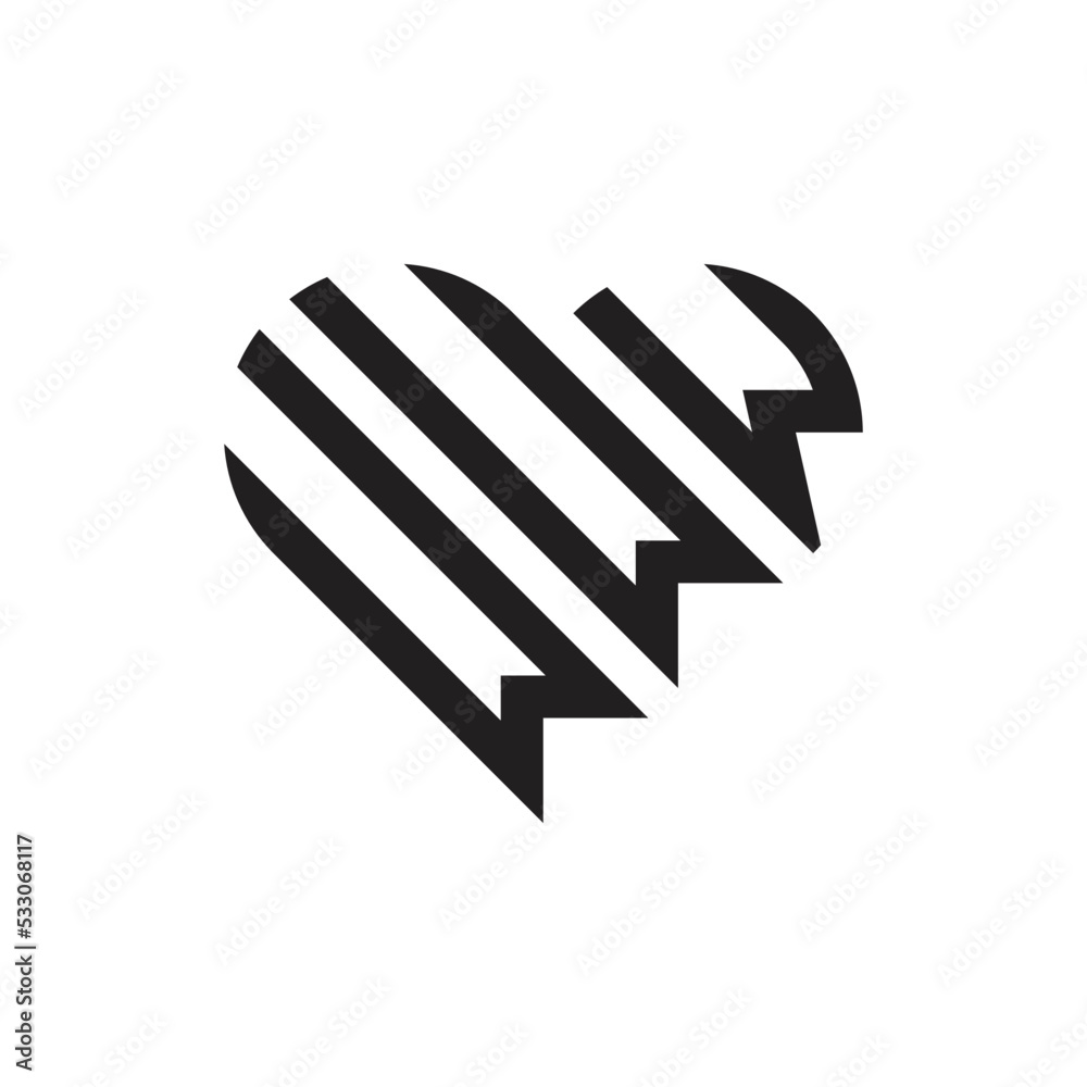 initial three w letter heart outline logo vector