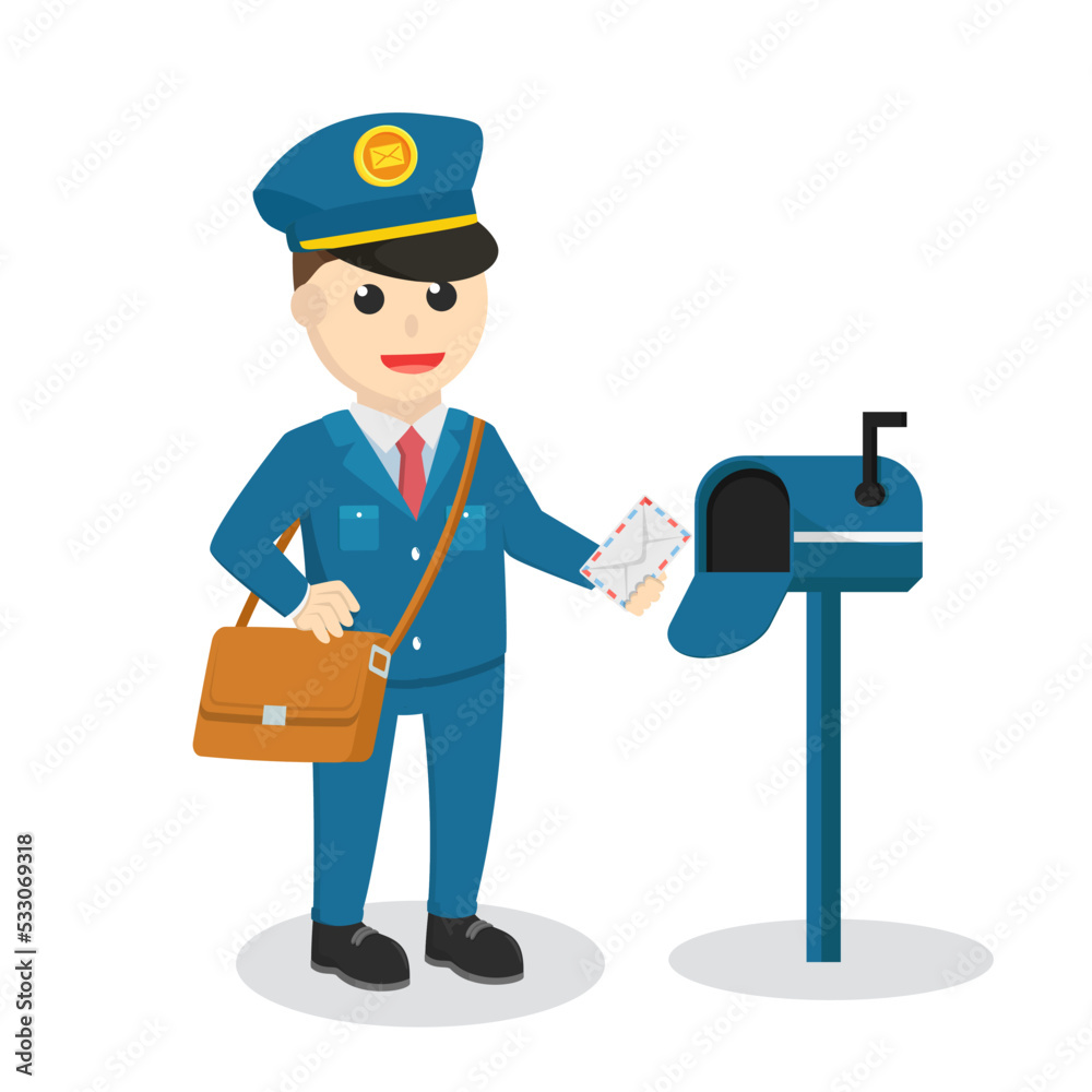 postman put mail in mailbox design character on white background