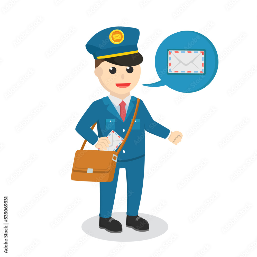postman with mail notification callout design character on white background postman with mail notification callout design character on white background