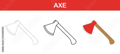 Axe tracing and coloring worksheet for kids