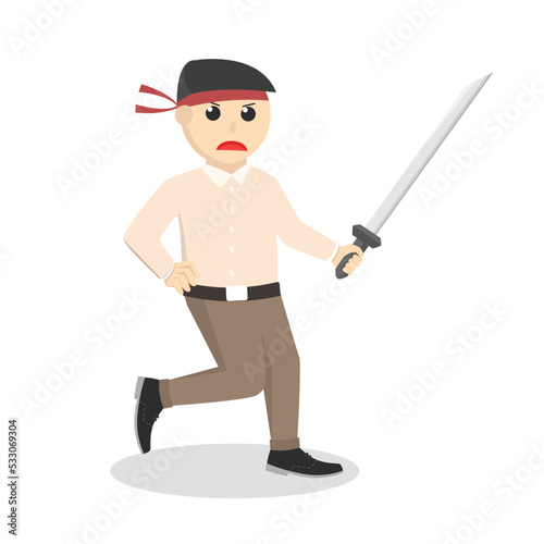 offcie warrior with katana design character on white background