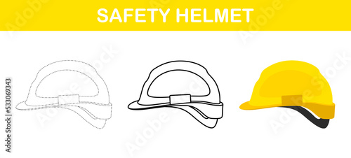 Safety Helmet tracing and coloring worksheet for kids