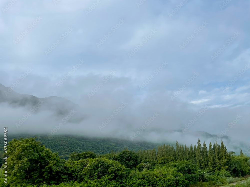 Mountains is surrounded by sea of mist in the morning. Mountains is surrounded by sea of mist in the morning.