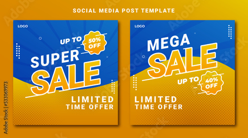 Template design od advertising and promotion product with color blue orange