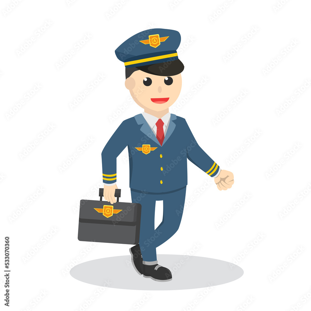 pilot with briefcase design character on white background pilot with briefcase design character on white background