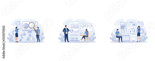Market research web banner or landing page set. Business research for new product development. Market data statistics analysis and product advertising, set flat vector modern illustration