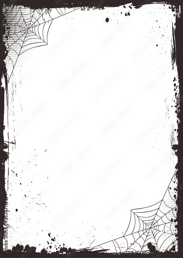 Horizontal Halloween with black grunge border, bat, pumpkin on transparent background - obrazy, fototapety, plakaty 