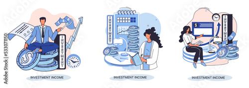 Investment, saving money and finance growth business concept metaphor. Analyzes charts and indicators of income growth. Investment income from securities and other non-commercial investments dividends