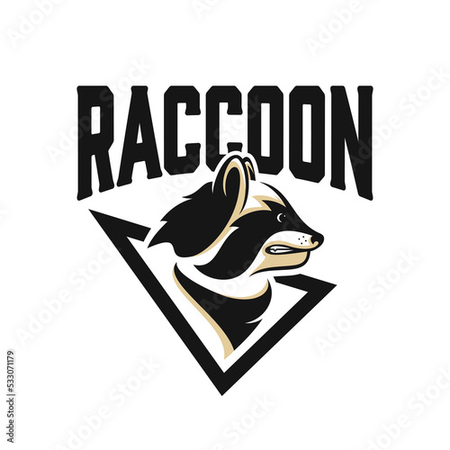 black white raccoon head logo and icon, clip art vector