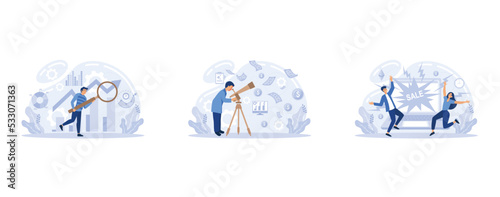 Flash sale online, sales index, forecast of future sales, special offer, e-commerce shop promotion, business statistics, performance, set flat vector modern illustration