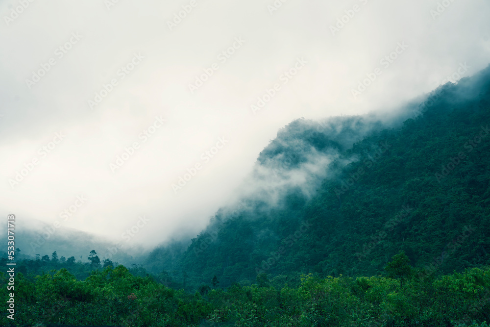 Aerial view of misty covered Pangrango mountain Aerial view of misty covered Pangrango mountain