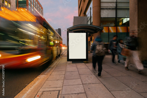 Outdoor advertising bus shelter with foot traffic