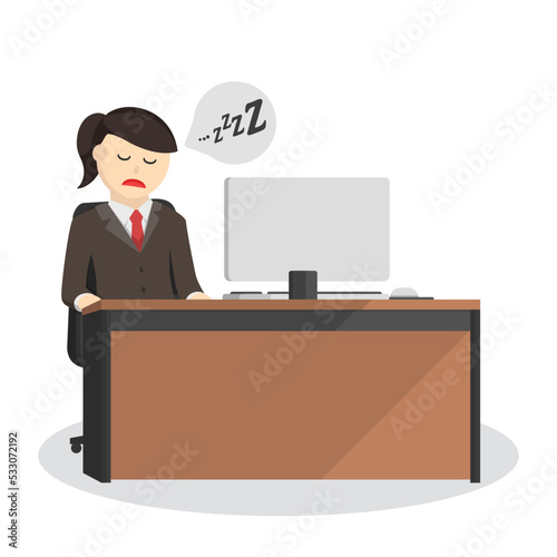 business woman secretary feel sleepy to work overtime design character on white background