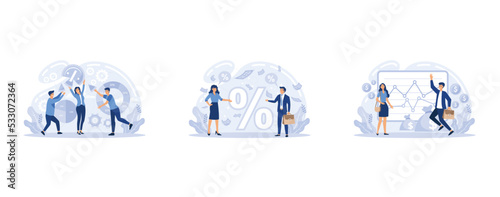 Dividend income and financial profitability. Return on investment chart, budget fund plan, revenue increase, accounting report, money bag income, pension saving account, set flat vector modern illustr