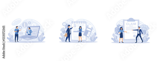Registration of claim form document, providing personal information, income information vector set. Tax filing, credits and expenses, financial report, set flat vector modern illustration